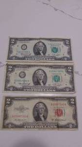 lot 12 image: 3- 2 Dollar Bills, 1953A, 2-1976