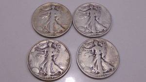lot 28 image: 2-1937, 1-1936S, 1944S Walking Liberty Half Dollar