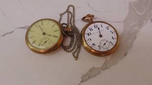 lot 51 image: Elgin Gold Filled 15 Jewels Non-Working Pocket Watch and Hamiton Watch Company Pocket Watch (Missing face glass)