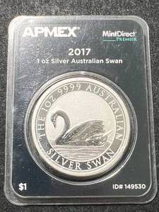 lot 35 image: 2017 AUSTRALIAN SWAN 1 TROY OZ .9999 FINE SILVER IN CASE