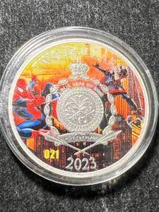 lot 41 image: 1 TROY OZ .999 FINE SILVER SPIDERMAN ROUND IN COLOR