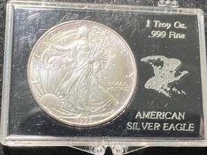 lot 51 image: 1993 AMERICAN SILVER EAGLE 1 TROY OZ .999 FINE SILVER IN CASE