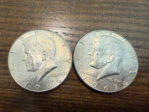 lot 33 image: 2 Kennedy 40% Silver Half Dollars