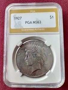 lot 27 image: 1927 Peace Dollar PGA MS63 - Tough Date