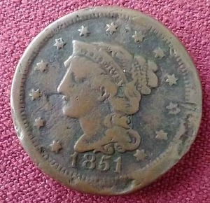 lot 29 image: 1851 Braided Hair Large Cent