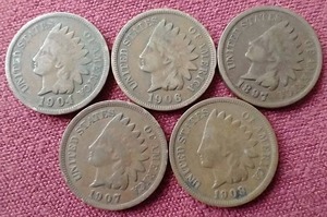 lot 48 image: (5) Indian Pennies