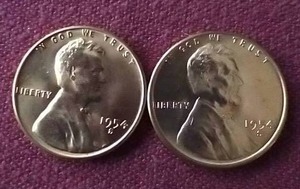 lot 67 image: (2) Uncirculated Red 1954-S Wheat Pennies