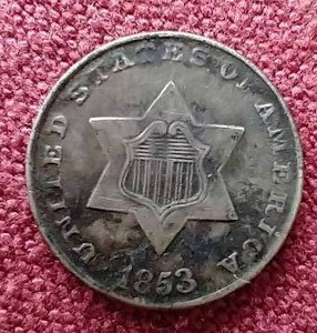 lot 120 image: 1853 3 Cent Silver Coin - Nice