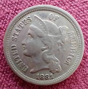 lot 80 image: Nice 1881 3 Cent Nickel