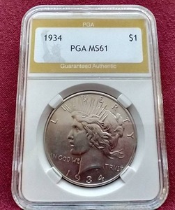 lot 81 image: Gorgeous 1934 Peace Dollar - PGA MS61