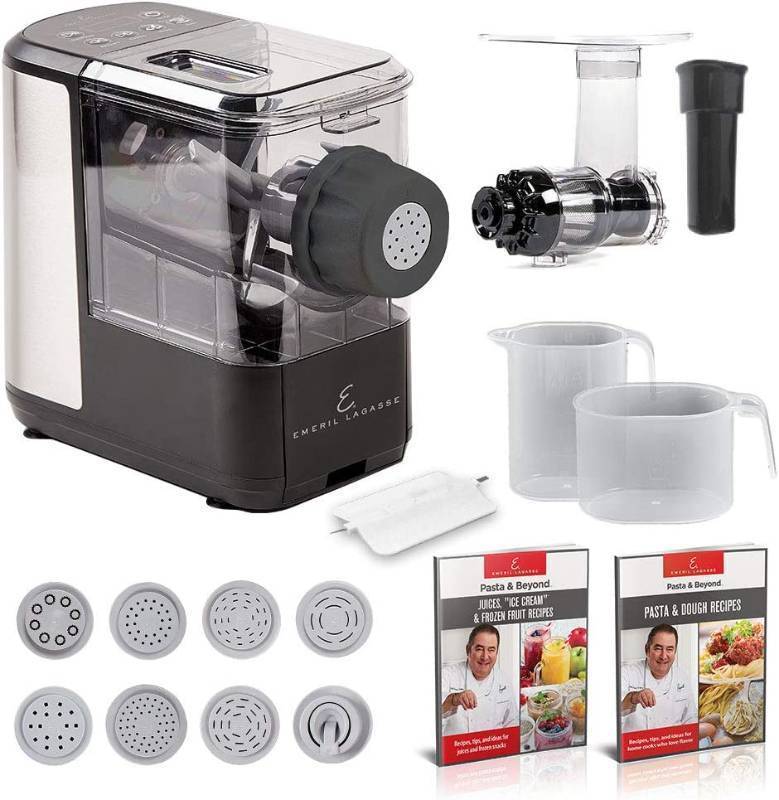 lot 141 image: NEW EMERIL LAGASSE Pasta & Beyond, Automatic Pasta and Noodle Maker with Slow Juicer - 8 Pasta Shaping Discs Black