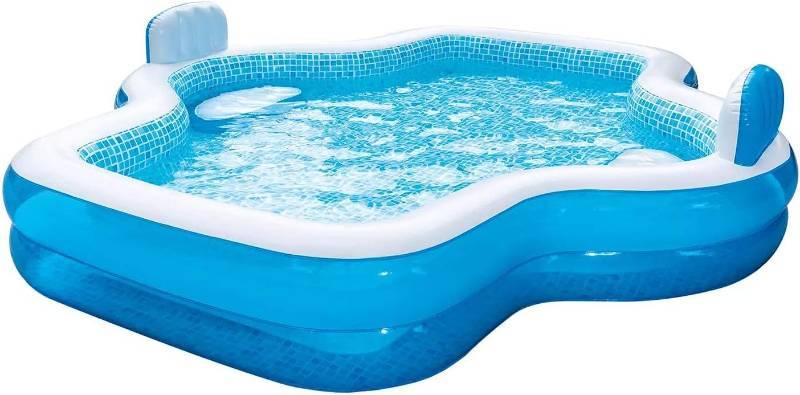 lot 153 image: NEW Members Mark Elegant Mosaic Family Pool 10 Feet Long 2 Inflatable Seats with Backrests