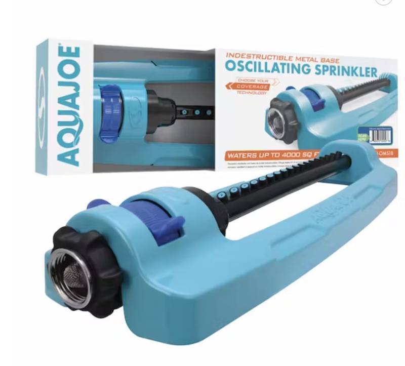 lot 213 image: NEW  Aqua Joe SJI-OMS18 Indestructible Metal Base Oscillating Sprinkler with Adjustable Spray  4000 sq ft Max Coverage