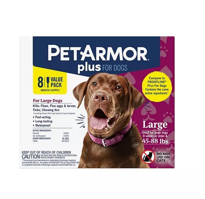 lot 278 image: NEW PetArmor Plus Topical Flea and Tick Prevention for Dogs, 8-Month Supply, Large Dogs 45 to 88 lbs.