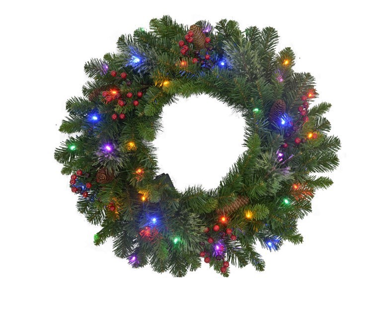 lot 161 image: NEW Celebrations Castle Hill 26 in. Dia. Prelit Christmas Wreath