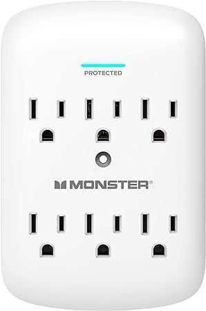 lot 276 image: Monster Wall Tap Plug 6-Outlet Extender with Outlet Surge Protector for Home, Travel, Office, Home Appliances, Computers, and Smart Phone Devices  300J and ETL Listed