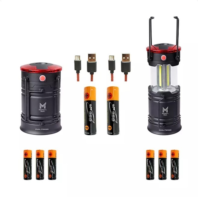 lot 287 image: NEW Members Mark 200 Lumens Dual Power 2 Pack LED Lanterns