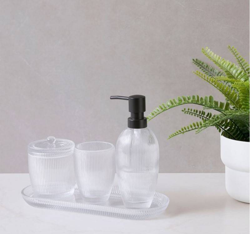 lot 305 image: NEW Details by Becki Owens 4-Piece Glass Bath Accessory Set - NEW Ridge