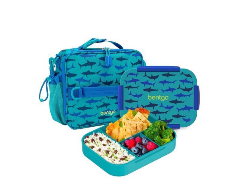 lot 396 image: NEW Bentgo 2-Piece Kids Snap & Go Lunch Set Leak-Proof Lunch Box & Deluxe Insulated Lunch Bag - Shark