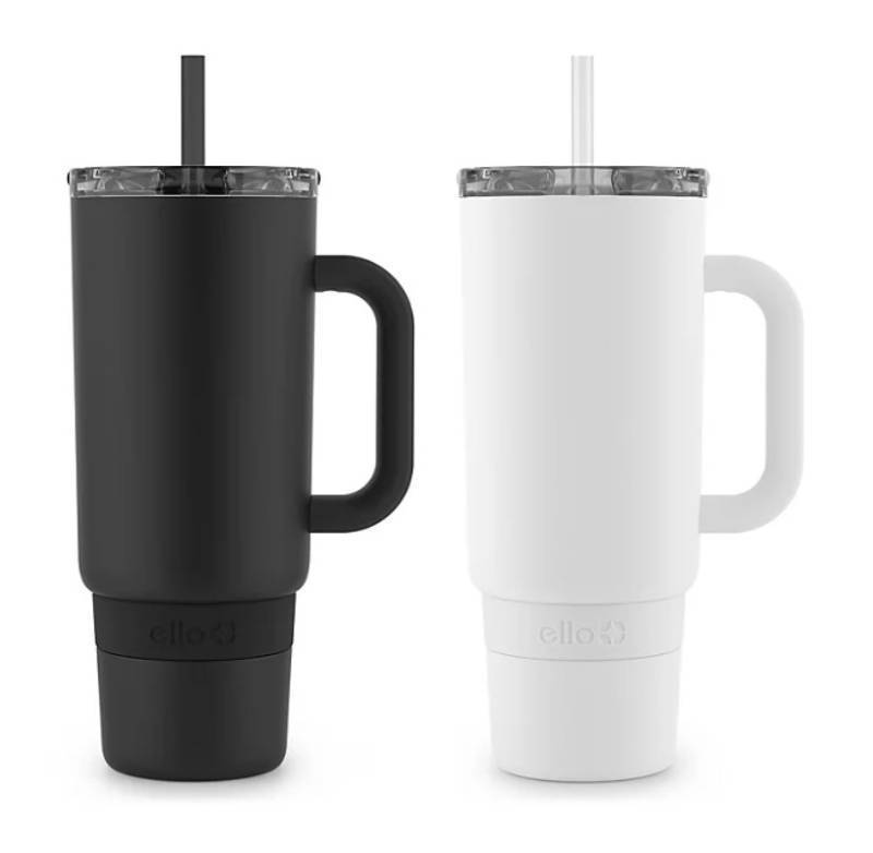 lot 431 image: NEW Ello Port 40-oz. Stainless Steel Tumbler with Handle - Black and White