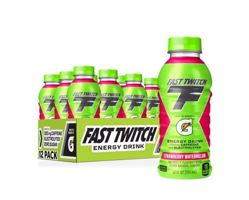 lot 432 image: Fast Twitch by Gatorade Energy Drink, Strawberry Watermelon, 12 fl oz, 12 Count Bottles Strawberry Watermelon BB Oct 5 2025