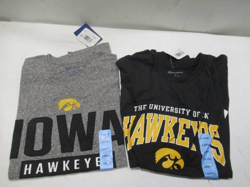lot 446 image: PAIR of 2 NEW Iowa Hawkeyes NCAA Mens Short Sleeve T-Shirts - LARGE