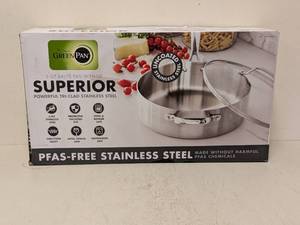 lot 164 image: GREEN PAN SUPERIOR TRI-CLAD STAINLESS STEEL PAN WLID