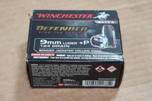 lot 242 image: 20 Winchester Elite Defender 9mm Luger P 124 Gr Bonded JHP Ammo
