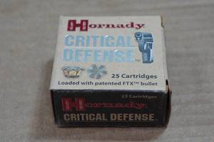 lot 270 image: 25 Hornady Critical Defense .380 Auto 90 Gr FTX Ammo