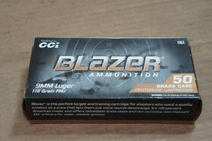 lot 275 image: 50 CCI Blazer Brass 9mm Luger 115 Gr FMJ Ammo
