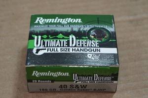 lot 277 image: 20 Remington Ultimate Defense .40 S&W 180 Gr Golden Saber BJ HP Ammo
