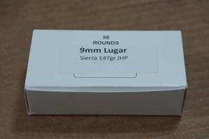 lot 289 image: 50 9mm Luger 147 Gr Sierra HP Ammo
