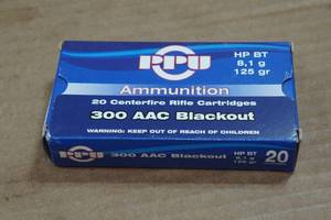 lot 293 image: 20 PPU .300 AAC Blackout 125 Gr HP BT Ammo