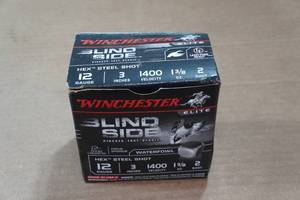 lot 395 image: 25 Winchester Elite Blind Side 12 Gauge 3 Hex Steel 2 Shot Shotshells