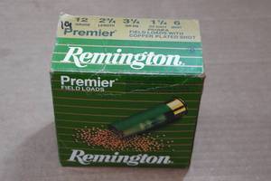 lot 406 image: 19 Remington Premier 12 Gauge 2-34 Copper Plated 6 Shot Shotshells