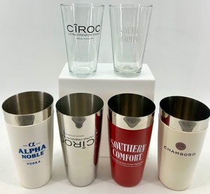 lot 115 image: Branded Stainless Steel Tumblers & Glasses- 3 sets of each - NIB