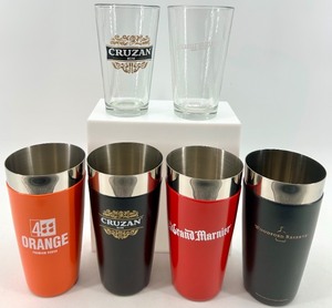 lot 119 image: Branded Drinkware Sets - Stainless Steel Tumblers &  Clear Glasses- 3 sets of each - NIB