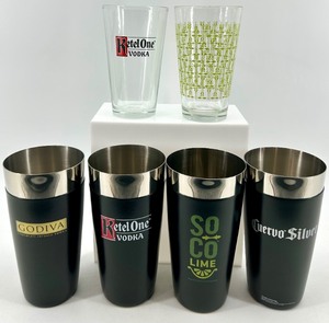 lot 125 image: Barware Set - Matte Black Stainless Steel Tumblers & Clear Highball Glasses- 3 sets of each - NIB