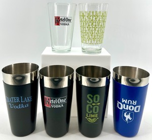 lot 127 image: Branded Stainless Steel Tumblers & Glasses- 3 sets of each - NIB