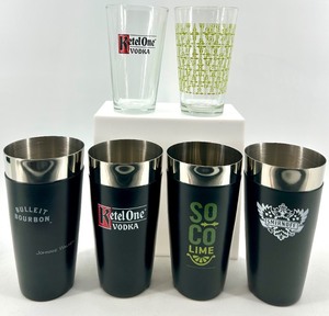 lot 128 image: Promo Barware Sets - Ketel One, Bulleit Bourbon, SoCo Lime & Smirnoff - 3 sets of each - NIB