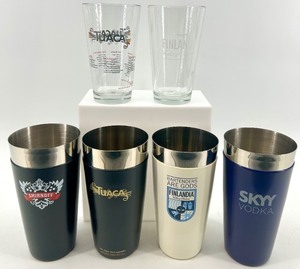 lot 130 image: Logo Stainless Steel Tumblers & Branded Glasses- 3 sets of each- NIB