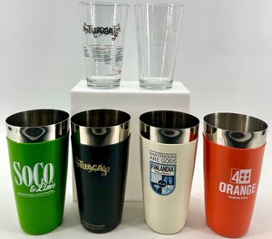 lot 131 image: Logo Tumbler Set - SoCo & Lime, Tuaca, Finlandia, 4 Orange- 3 sets of each - NIB