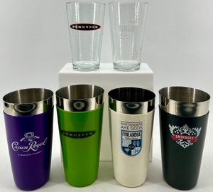 lot 132 image: Logo Tumblers - Crown Royal & De Kuyper & Finlandia & Smirnoff - 3 sets of each - NIB