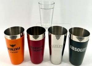 lot 138 image: Branded Stainless Shaker Sets Logo Tumblers  Tall Glass, 3 sets of each - NIB