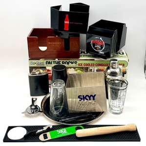 lot 176 image: Barware Lot - Skyy Vodka Canister & On The Rocks Condiment Holder and other great bar items