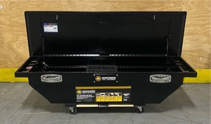 lot 151 image: Northern Tool  Equipment Short Bed Low-Profile Crossover Truck Toolbox with Removable Tray, 63in. x 20in. x 13in., Aluminum, Gloss Black, Pull Handle Latches MSRP $449.99