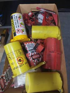 lot 6AD image: Large Lot of Electrical Lockout Tagout Devices with Tags and Padlock