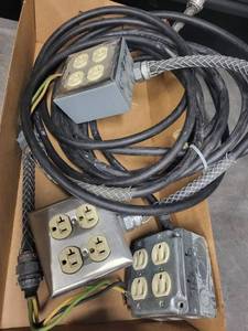 lot 9AD image: Lot of 3 Industrial Power Outlet Boxes with Cables and Plugs