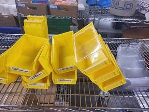lot 59ZA image: Set of 10 Yellow Plastic Storage Bins with 8 Clear Lids