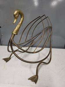 lot 10SC image: Vintage Brass Swan Shaped Magazine Rack